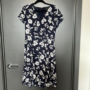 Ann Taylor navy dress with white floral pattern
